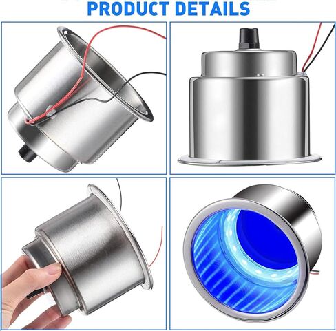 2 Pcs LED Cup Holder Marine Drink Holder Stainless Steel Cup Holders Insert with Drain for Boat Yacht Car Camper Truck RV (Blue LED) in Saudi Arabia