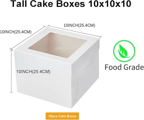 20Pack 12x12x12 Cake Boxes with Window, Tall White Cake Box Container for Multi-Tier Cakes, Desserts, and Wedding,Birthday Party, Mothers day in Saudi Arabia