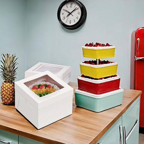 20Pack 12x12x12 Cake Boxes with Window, Tall White Cake Box Container for Multi-Tier Cakes, Desserts, and Wedding,Birthday Party, Mothers day in Saudi Arabia