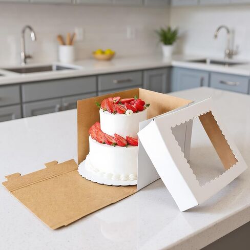 4 قطع من KEEPARTY مقاس 40.64 سم × 40.64 سم × 35.56 سم مع صناديق مخبوزات طويلة لطبقة النافذة لأعياد الميلاد وحفلات الزفاف وعلب الكيك للاستعمال مرة واحدة وطبقات من الورق المموج in Saudi Arabia
