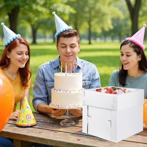 4 قطع من KEEPARTY مقاس 40.64 سم × 40.64 سم × 35.56 سم مع صناديق مخبوزات طويلة لطبقة النافذة لأعياد الميلاد وحفلات الزفاف وعلب الكيك للاستعمال مرة واحدة وطبقات من الورق المموج in Saudi Arabia
