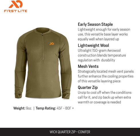 First Lite Men's Wick Quarter Zip - Ultralight Merino Wool Camo Hunting Baselayer in Saudi Arabia