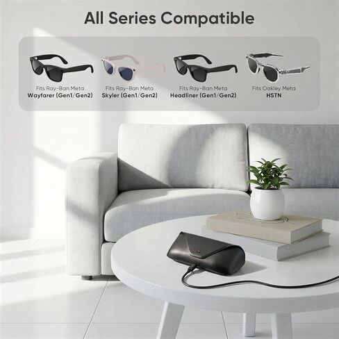 حافظة شحن محمولة لـ Ray-Ban Meta Headliner/Skyler/Wayfarer & Oakley Meta HSTN، منصة شاحن بديلة للنظارات الذكية مع مؤشر LED in Kuwait