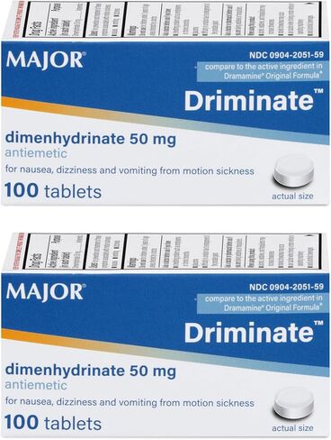 MAJOR Driminate - Dimenhydrinate 50mg Motion Sickness Tablets - Anti-Nausea Medicine - 100 Tablets (2 Pack) in Saudi Arabia