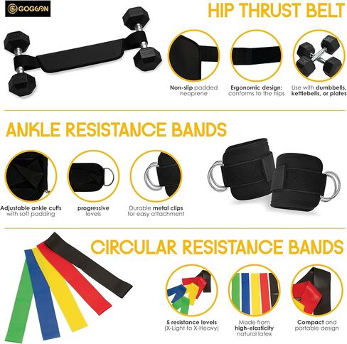 Hip Thrust Belt & Ankle Resistance Bands Set for Women – Glute Workout Kit with Padded Belt, Adjustable Ankle Straps & 5 Loop Bands – Booty Training Equipment for Home or Gym in Saudi Arabia