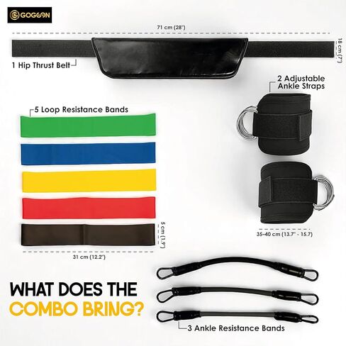 Hip Thrust Belt & Ankle Resistance Bands Set for Women – Glute Workout Kit with Padded Belt, Adjustable Ankle Straps & 5 Loop Bands – Booty Training Equipment for Home or Gym in Saudi Arabia