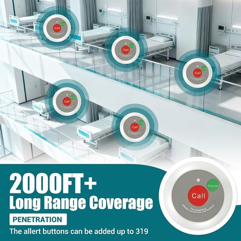 نظام جرس الاتصال اللاسلكي - 1000 قدم، 8 أزرار تنبيه للطوارئ لكبار السن، جهاز النداء لمقدمي الرعاية مع جهاز استقبال واحد للعرض لمكتب الطبيب والعيادة ومحطة الممرضات والمنزل بمساعدة المستشفى in Kuwait