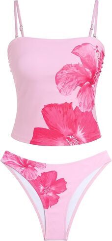 ZAFUL المرأة الأزهار Tankini المايوه العصابة البطن التحكم عالية قطع Tankini مجموعة قطعتين ثوب السباحة in Kuwait