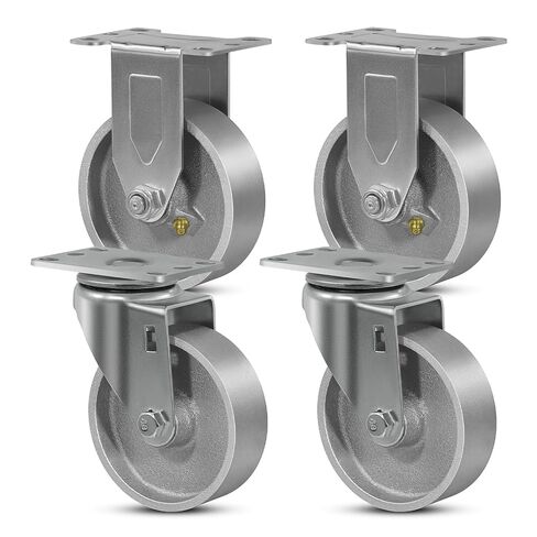 SY America 4" Heavy Duty Casters Set of 4,Cast Iron Semi-Steel Caster Wheels,Metal Industrial Casters,1600 LB Capacity-2 Swivel & 2 Rigid in Saudi Arabia