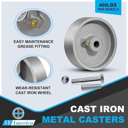 SY America 4" Heavy Duty Casters Set of 4,Cast Iron Semi-Steel Caster Wheels,Metal Industrial Casters,1600 LB Capacity-2 Swivel & 2 Rigid in Saudi Arabia