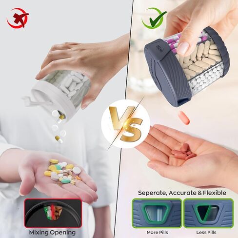 HIONXMGA Large Pill Dispenser with 7 Compartments, Portable Pill Bottle Organizer for Travel, Anti-Mix Supplement Organizer Easy Twist Wide-Opening, BPA-Free Pill Box Container with 20Pcs Labels,Black in Kuwait