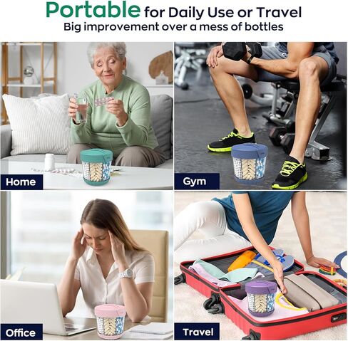 HIONXMGA Large Pill Dispenser with 7 Compartments, Portable Pill Bottle Organizer for Travel, Anti-Mix Supplement Organizer Easy Twist Wide-Opening, BPA-Free Pill Box Container with 20Pcs Labels,Black in Kuwait