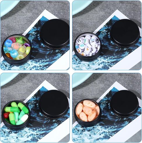 ElevateTech 5 Pcs Metal Pill Box Portable Pill Case Round Travel Pills Organizer Box Aluminium Alloy Pills Container for Purse Daily Medicines Storage Boxes to Hold Small Things (Black) in Saudi Arabia