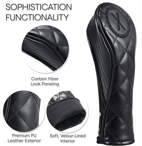 Golf Club Covers, 4pcs or 1pc PU Leather Golf Club Head Covers w/Carbon Fiber Look Paneling & Velour-Lined Interior, Golf Head Covers for Fairway Wood, Driver & Hybrid in Saudi Arabia