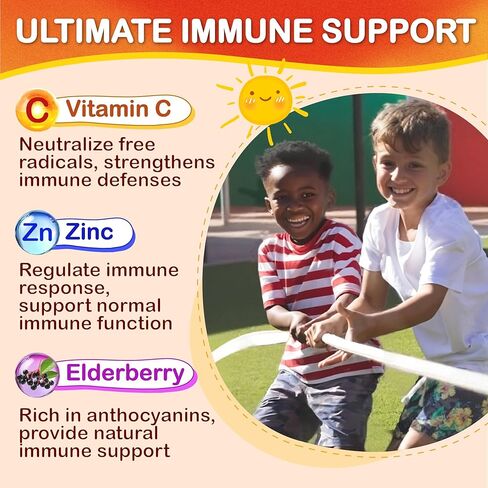 Sugar Free Kids Multivitamin Gummies - Kids Vitamins with Iron, Probiotics & Omega-3 for Healthy Growth - Plus Elderberry, Vitamin C, D3 & Zinc for Immunity - Ages 4-12, Natural Peach Flavor in Saudi Arabia