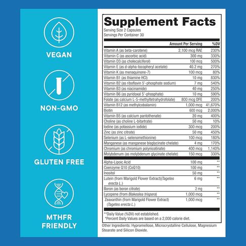 بيورست® فيتامينات ميثيلية متعددة للرجال والنساء | ميثيل ب12 1000 ميكروجرام، بيوتين، مركب ب مع 600 ميكروجرام فيتامين د، فيتامين ج، ه، أ، ميثيلفولات | الفيتامينات اليومية الميثيلات للطاقة والعافية in Kuwait