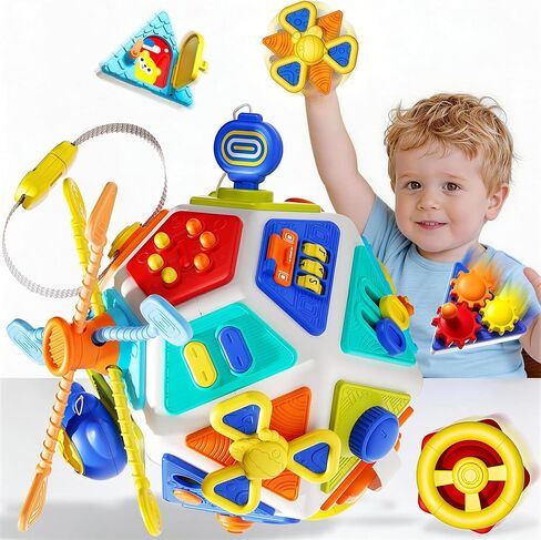 22-in-1 Baby Busy Board Activity Cube Toys, Montessori Toy for 1 Year Old Kid, Educational Sensory Travel Toy for Toddler 1-3, 1st Christmas Birthday Gifts for Infant 6-12 12-18 Months Boys Girls in Kuwait