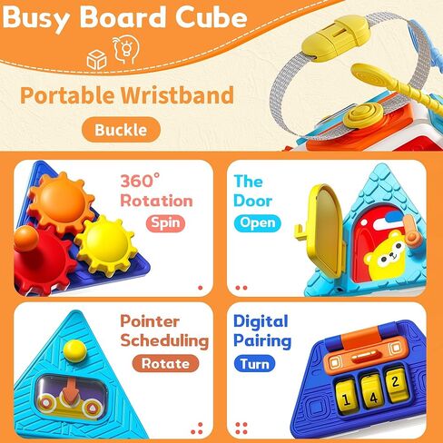 22-in-1 Baby Busy Board Activity Cube Toys, Montessori Toy for 1 Year Old Kid, Educational Sensory Travel Toy for Toddler 1-3, 1st Christmas Birthday Gifts for Infant 6-12 12-18 Months Boys Girls in Kuwait