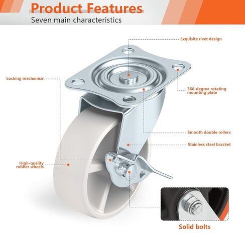 2 Inch Swivel Caster Wheels with Side Brake Set of 4 Polyurethane Plate Casters with Screws for Furniture Cart Cabinet Light Duty Use in Saudi Arabia