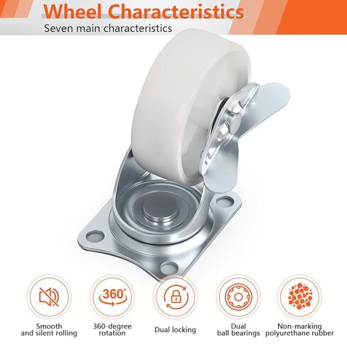2 Inch Swivel Caster Wheels with Side Brake Set of 4 Polyurethane Plate Casters with Screws for Furniture Cart Cabinet Light Duty Use in Saudi Arabia