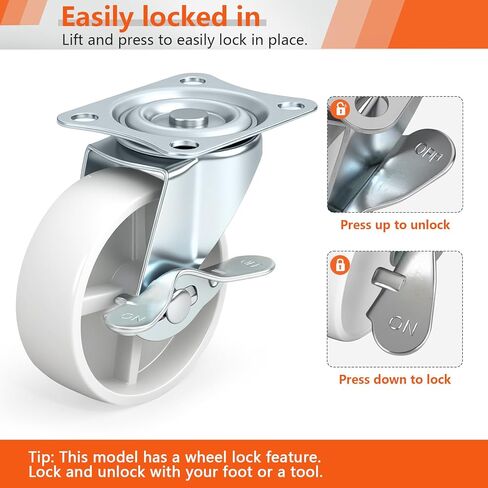 2 Inch Swivel Caster Wheels with Side Brake Set of 4 Polyurethane Plate Casters with Screws for Furniture Cart Cabinet Light Duty Use in Saudi Arabia