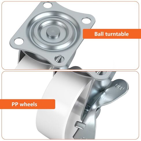2 Inch Swivel Caster Wheels with Side Brake Set of 4 Polyurethane Plate Casters with Screws for Furniture Cart Cabinet Light Duty Use in Saudi Arabia