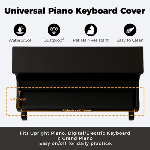 Universal Piano Keyboard Cover, Waterproof, Dustproof, Pet Hair Resistant, Thick Soft Premium Fabric, Easy-Clean Protector for Upright Piano, Digital/Electric Keyboard & Grand Piano (Black) in Saudi Arabia