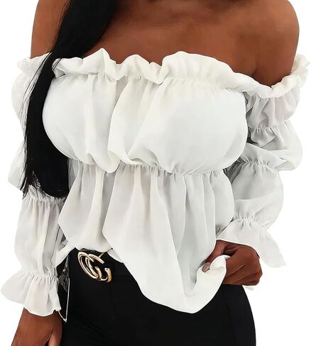 Off-Shoulder Long Sleeve, White, M in Saudi Arabia