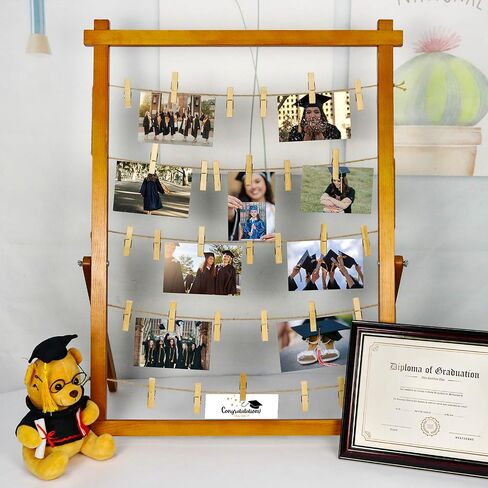 Freestanding Photo Display Board with Clips, Stable Tabletop Picture Frame Stand Holds 30+ Photos, Graduation Centerpiece Decorations 2026, Wooden Board for Photos, Artworks (White) in Saudi Arabia