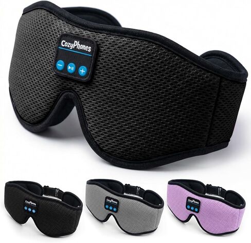 CozyPhones Bluetooth Sleep Mask Headphones for Adults – Wireless Sleep Headphones for Side Sleepers, Breathable Eye Mask for Travel, Meditation & Tinnitus Support - Black in Saudi Arabia