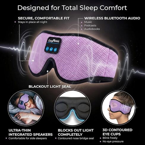 CozyPhones Bluetooth Sleep Mask Headphones for Adults – Wireless Sleep Headphones for Side Sleepers, Breathable Eye Mask for Travel, Meditation & Tinnitus Support - Black in Saudi Arabia
