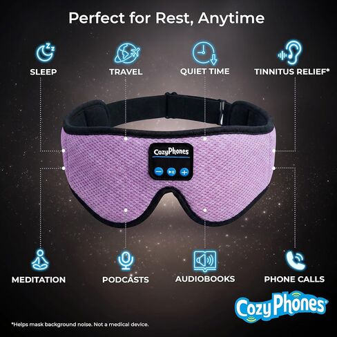 CozyPhones Bluetooth Sleep Mask Headphones for Adults – Wireless Sleep Headphones for Side Sleepers, Breathable Eye Mask for Travel, Meditation & Tinnitus Support - Black in Saudi Arabia