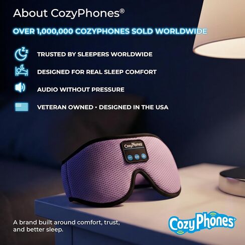CozyPhones Bluetooth Sleep Mask Headphones for Adults – Wireless Sleep Headphones for Side Sleepers, Breathable Eye Mask for Travel, Meditation & Tinnitus Support - Black in Saudi Arabia