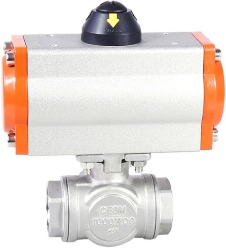 1PCS 3/4" Stainless Steel Pneumatic Three-Way Ball Valve T Type Q614F-16P Three-Piece high Platform Pneumatic Ball Valve(L Type) in Kuwait