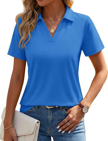YUCOLEN Polo Shirts for Women Short Sleeve V Neck Golf Shirt UPF 50+ Sun Protection Work Summer Casual Tops in Saudi Arabia