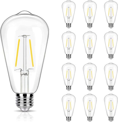 12 حزمة من مصابيح إديسون LED بقدرة 2 وات، مصابيح كهربائية 25 وات مكافئة، 2700 كلفن دافئ ناعم مع قاعدة قياسية E26، مصابيح إضاءة منخفضة واط LED ST19، 250 لومن، غير قابلة للتعتيم، 120 فولت in Kuwait