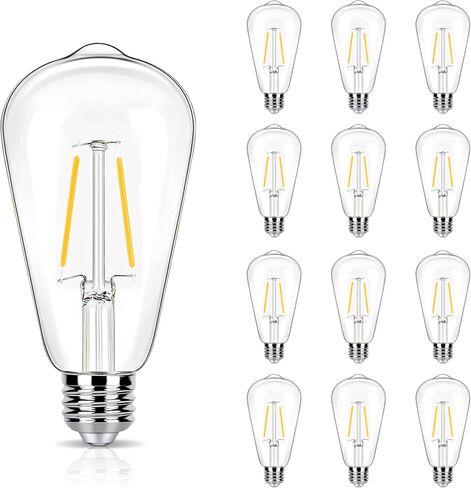 12 حزمة من مصابيح إديسون LED بقدرة 2 وات، مصابيح كهربائية 25 وات مكافئة، 2700 كلفن دافئ ناعم مع قاعدة قياسية E26، مصابيح إضاءة منخفضة واط LED ST19، 250 لومن، غير قابلة للتعتيم، 120 فولت in Kuwait