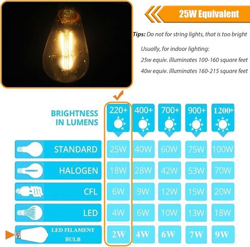 12 حزمة من مصابيح إديسون LED بقدرة 2 وات، مصابيح كهربائية 25 وات مكافئة، 2700 كلفن دافئ ناعم مع قاعدة قياسية E26، مصابيح إضاءة منخفضة واط LED ST19، 250 لومن، غير قابلة للتعتيم، 120 فولت in Kuwait