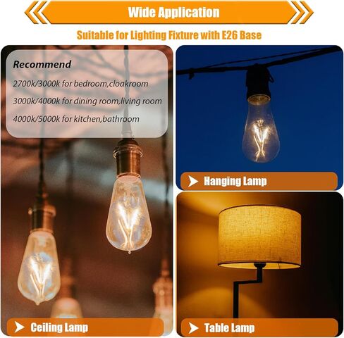 12 حزمة من مصابيح إديسون LED بقدرة 2 وات، مصابيح كهربائية 25 وات مكافئة، 2700 كلفن دافئ ناعم مع قاعدة قياسية E26، مصابيح إضاءة منخفضة واط LED ST19، 250 لومن، غير قابلة للتعتيم، 120 فولت in Kuwait