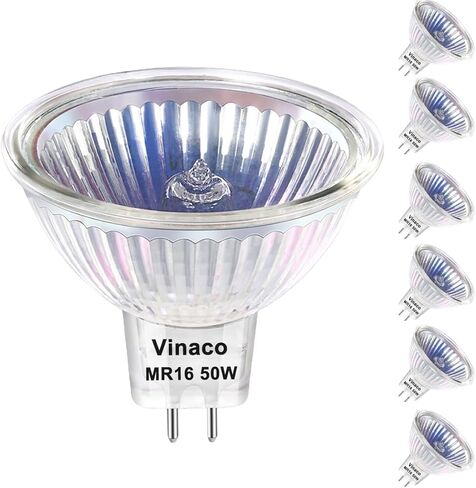 لمبة Vinaco MR16، 6 عبوات لمبة هالوجين MR16 50W GU5.3 قاعدة، 800LM عالي الإخراج MR16 12V 50W هالوجين، 2800K أبيض دافئ MR 16 قابل للتعتيم مع غطاء زجاجي شفاف، MR 16 GU5.3 للمناظر الطبيعية، أضواء المسار in Kuwait