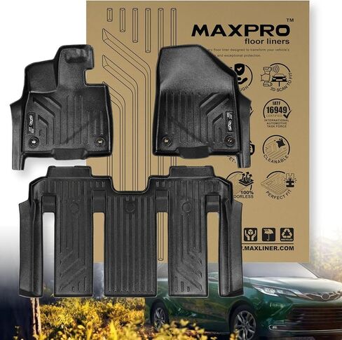 سجادات أرضية MAXPRO مناسبة لسيارة تويوتا سيينا 2021-2025 (مقاعد دلو) 7 ركاب | مجموعة كاملة من 3 صفوف | بطانات أرضية مقاومة للماء شديدة التحمل لجميع الأحوال الجوية in Kuwait