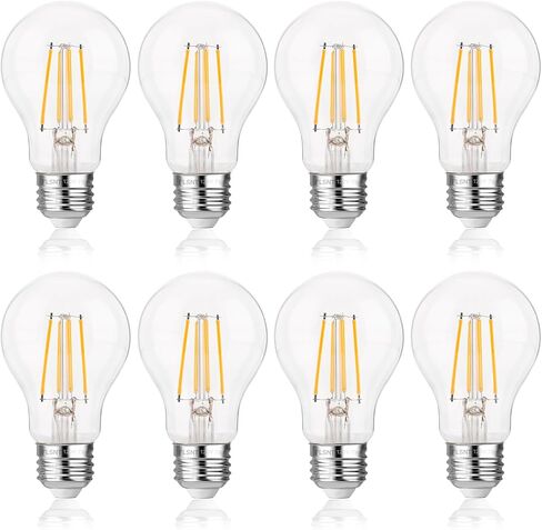 FLSNT 60W مكافئ لمبات الإضاءة LED A19 القابلة للتعتيم، كفاءة 7 وات، 800 لومن، 2700 كلفن أبيض ناعم، CRI82، قاعدة E26 القياسية، 15000 ساعة، مصابيح إضاءة خيطية LED، زجاج شفاف، 4 عبوات in Kuwait