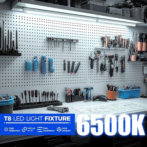 Barrina LED Shop Light 2FT, 20W 3000LM 6500K, T8 LED Light Fixture, Clear Cover, Ceiling and Utility Linkable Tube Lights for Room, Garage, Workbench, Warehouse, 2 Packs in Saudi Arabia