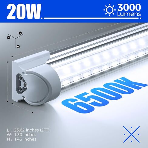 Barrina LED Shop Light 2FT, 20W 3000LM 6500K, T8 LED Light Fixture, Clear Cover, Ceiling and Utility Linkable Tube Lights for Room, Garage, Workbench, Warehouse, 2 Packs in Saudi Arabia
