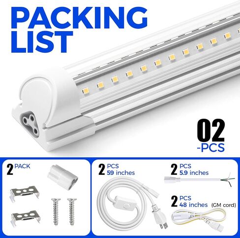 Barrina LED Shop Light 2FT, 20W 3000LM 6500K, T8 LED Light Fixture, Clear Cover, Ceiling and Utility Linkable Tube Lights for Room, Garage, Workbench, Warehouse, 2 Packs in Saudi Arabia