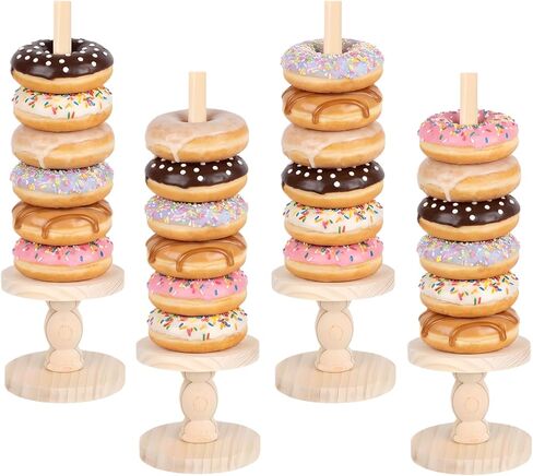4 Pcs Wooden Donut Stands for Dessert Table, 16.92 in Donut Display Stand for Party, Stackable Tower Holder Bagel Holder Stand for Wedding, Birthday, and Tea Party in Saudi Arabia