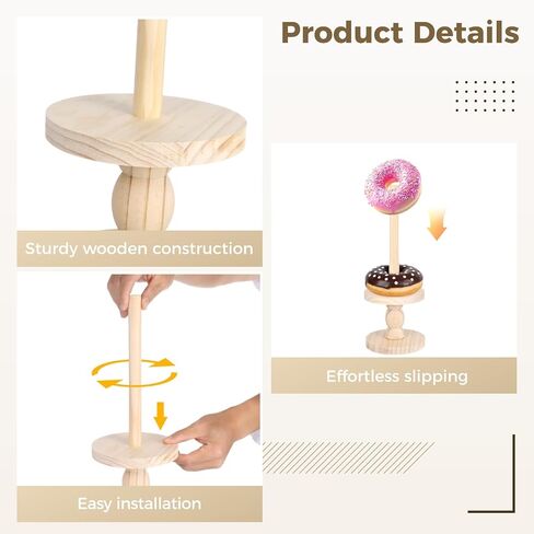 4 Pcs Wooden Donut Stands for Dessert Table, 16.92 in Donut Display Stand for Party, Stackable Tower Holder Bagel Holder Stand for Wedding, Birthday, and Tea Party in Saudi Arabia