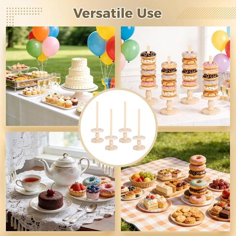 4 Pcs Wooden Donut Stands for Dessert Table, 16.92 in Donut Display Stand for Party, Stackable Tower Holder Bagel Holder Stand for Wedding, Birthday, and Tea Party in Saudi Arabia