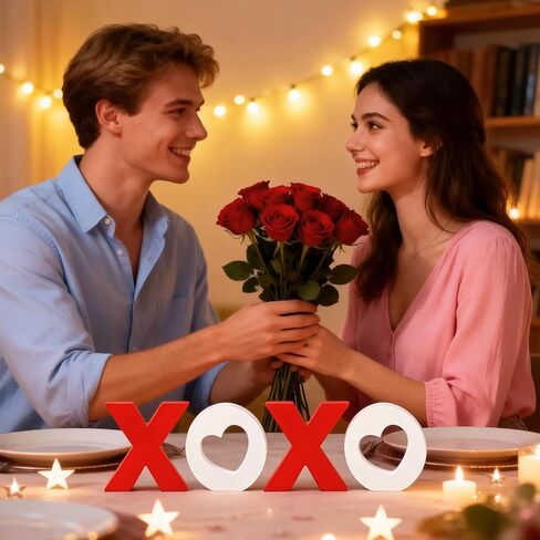 4 قطع من ديكورات عيد الحب الخشبية XOXO منضدية باللونين الأحمر والأبيض لتزيين صينية عيد الحب للمنزل والطاولة والرف والرف والمدفأة والزفاف in Saudi Arabia