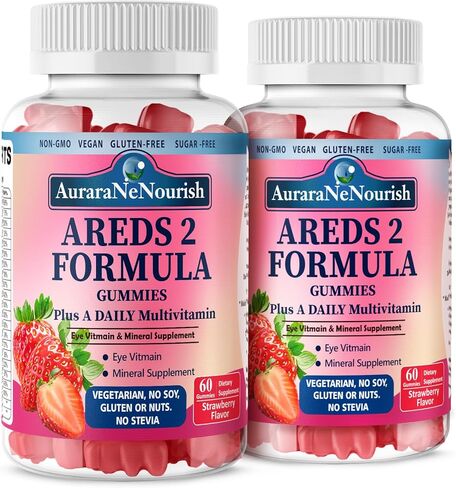 Areds 2 + تركيبة متقدمة للصحة البقعية، مكمل فيتامين ومعادن 22 في 1 للعين مع. زياكسانثين والزنك وفيتامين C يدعم إجهاد العين والضغط والرؤية الليلية، 60 علكة قابلة للمضغ in Kuwait